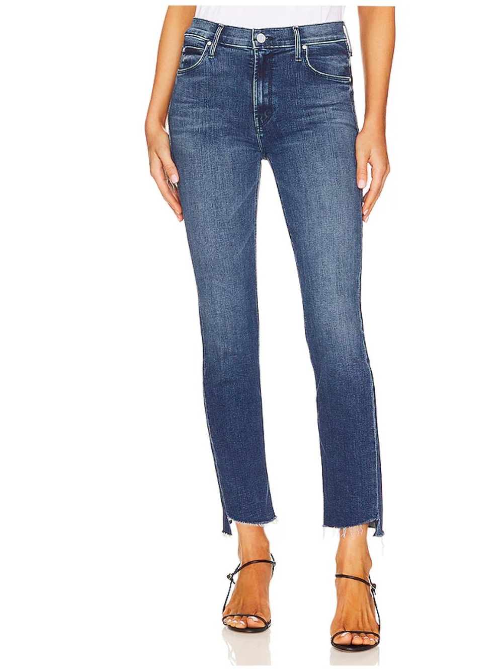 MOTHER The Mid Rise Dazzler Ankle Step Fray in Mix Tape Wash